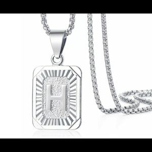 White Gold Filled Letter H Pendant 20” Necklace